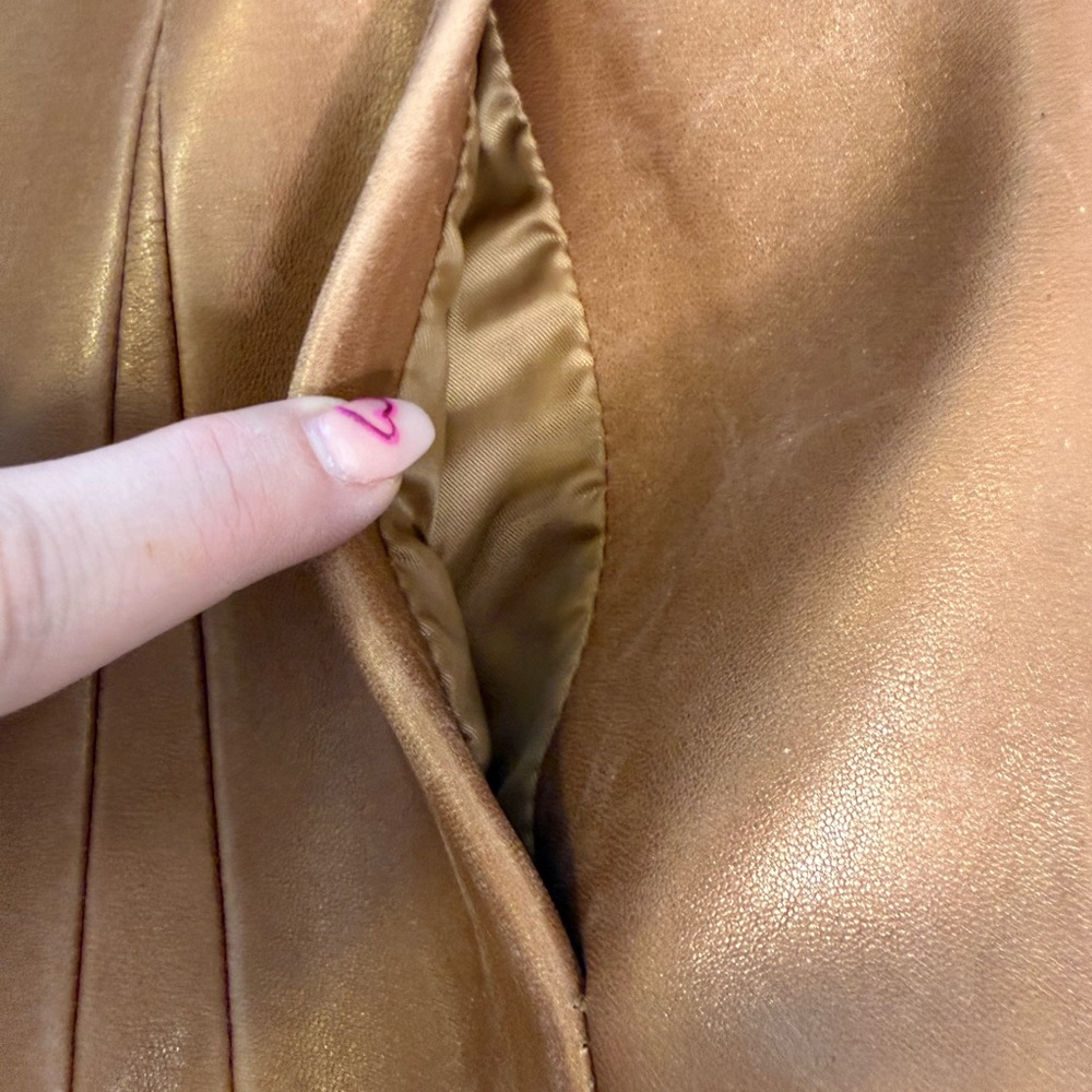 Jones New York Cognac Leather Jacket M Fitted Y2K Zip Tailored Caramel Blazer - Picture 9 of 14